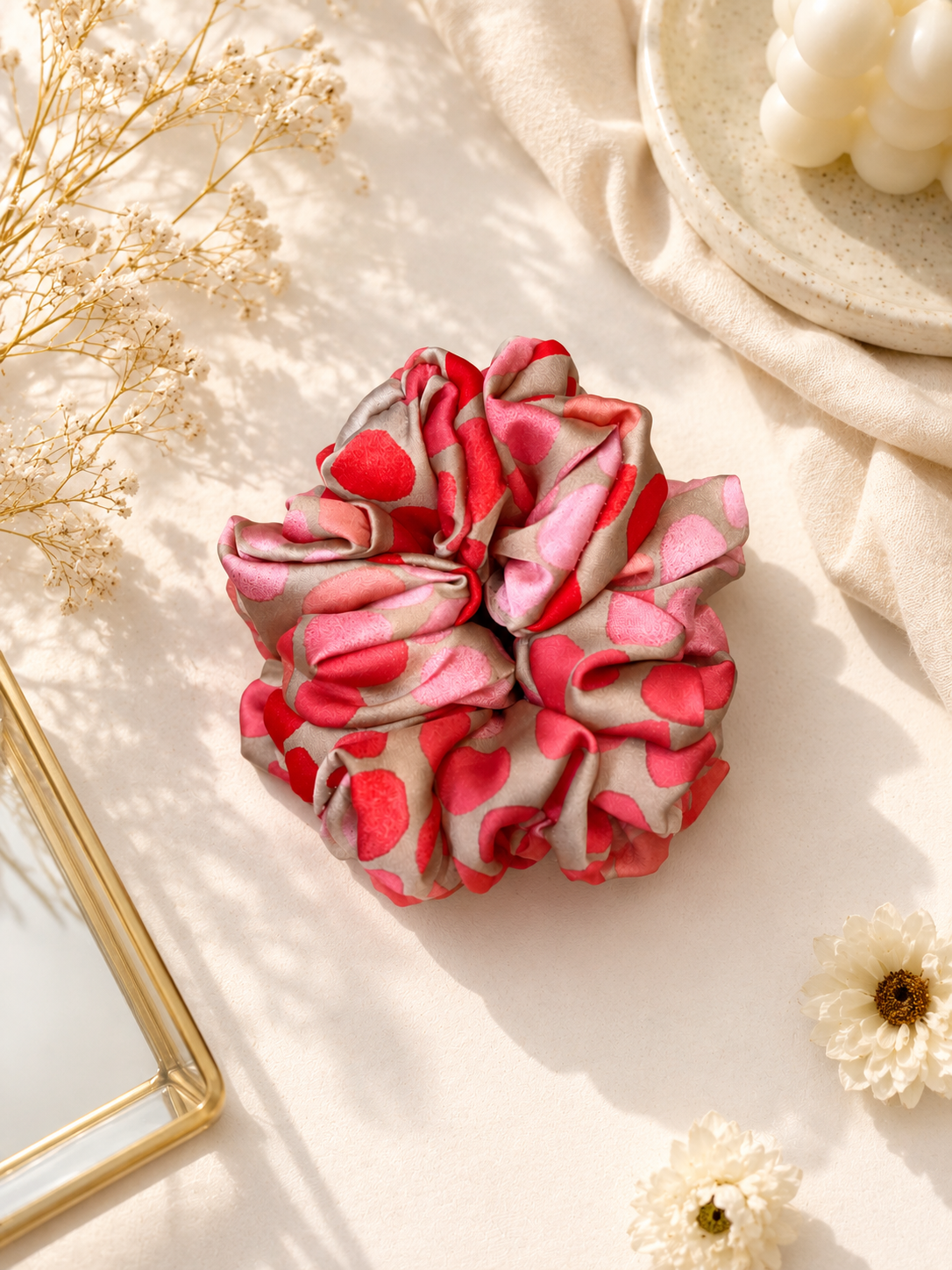 Rosé Petal Dot Silk Scrunchie
